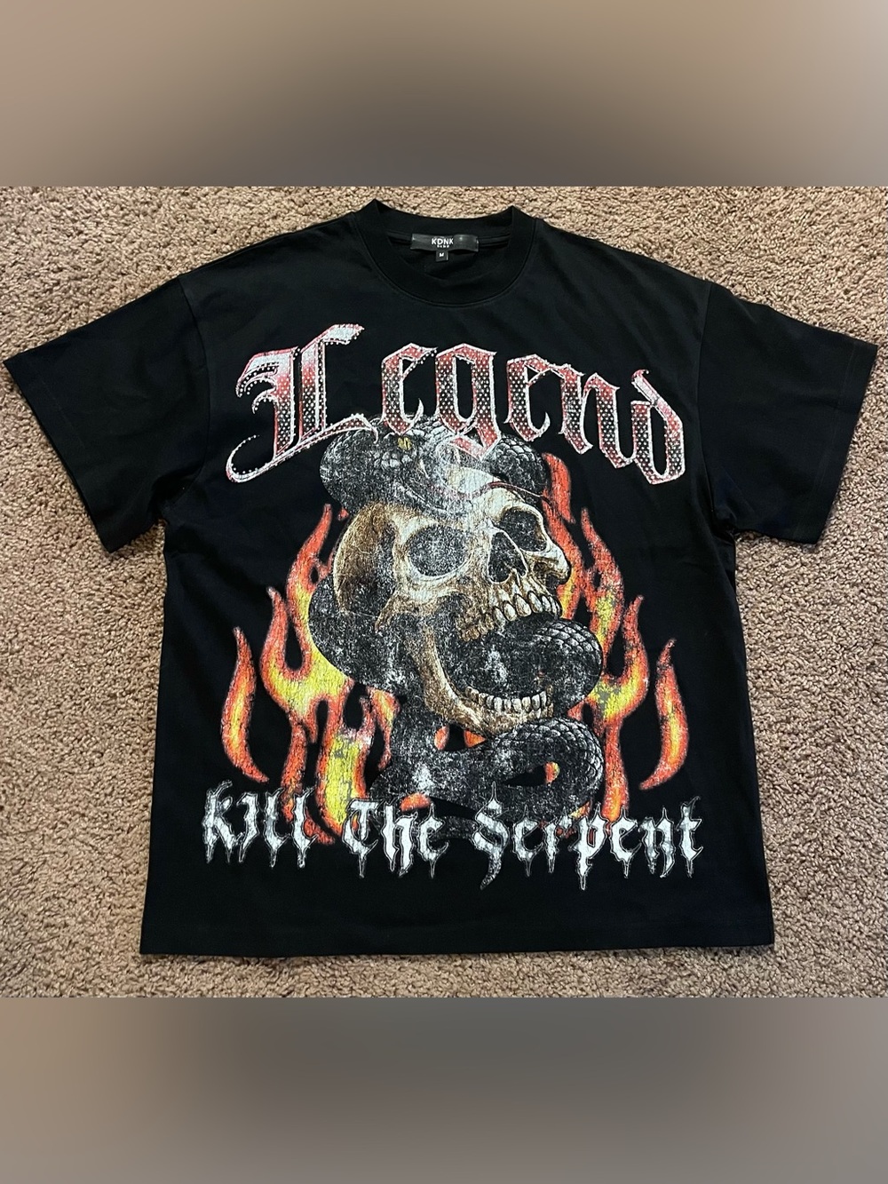 KDNK Graphic Skull & Snake Tee with Flames - Black NWOT